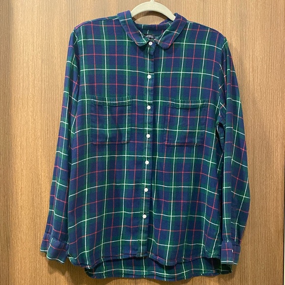 Gap Factory Blue/Green Plaid Boyfriend Fit Drapey Flannel Shirt Size Large - Picture 3 of 15